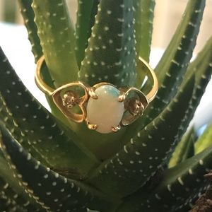 Gold Opal Ring with petite diamonds 10k DRA